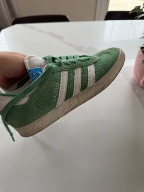 Kids adidas Gazelle Green Suede with White Stripes